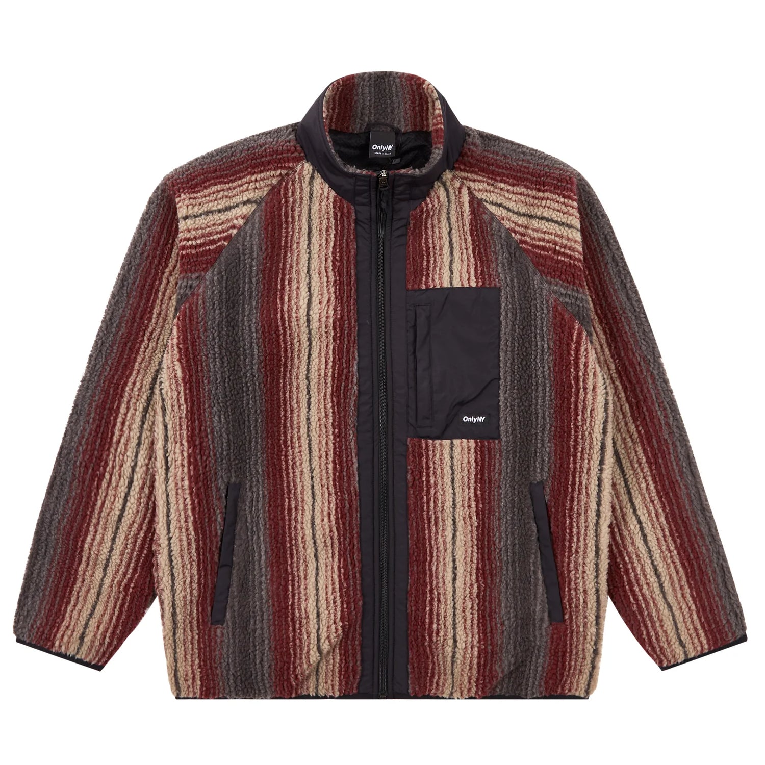 Only NY Radiant Stripe Fleece Jacket - Maroon Multi