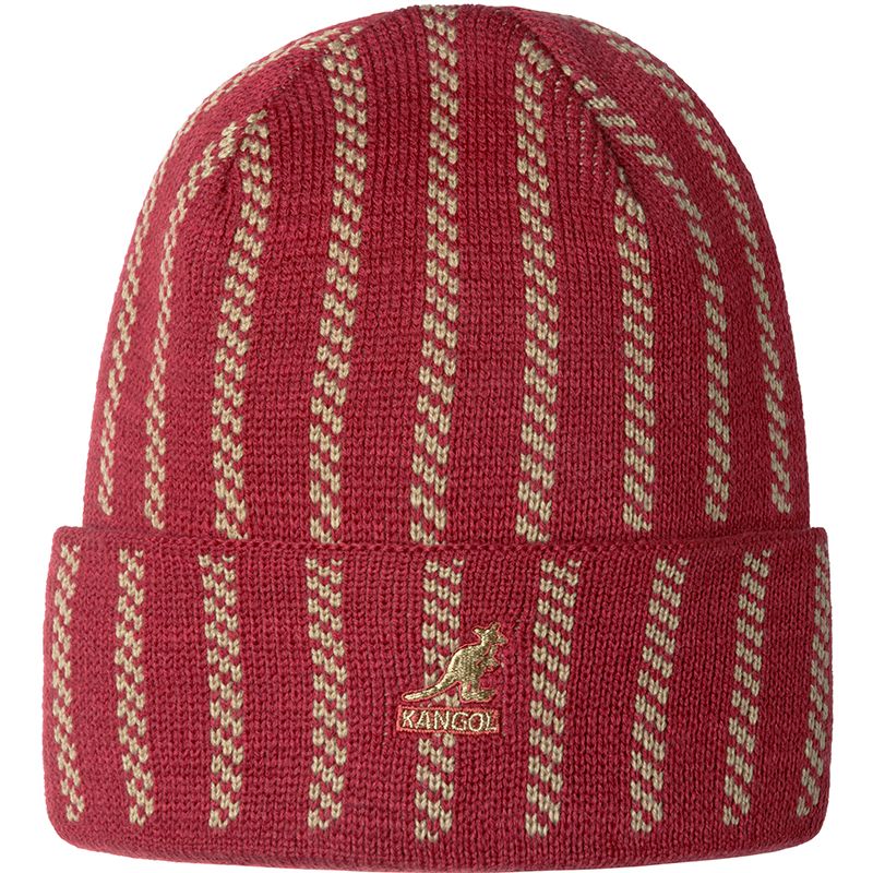 Kangol Twist Stripe Beanie Hat - Cranberry/Camel