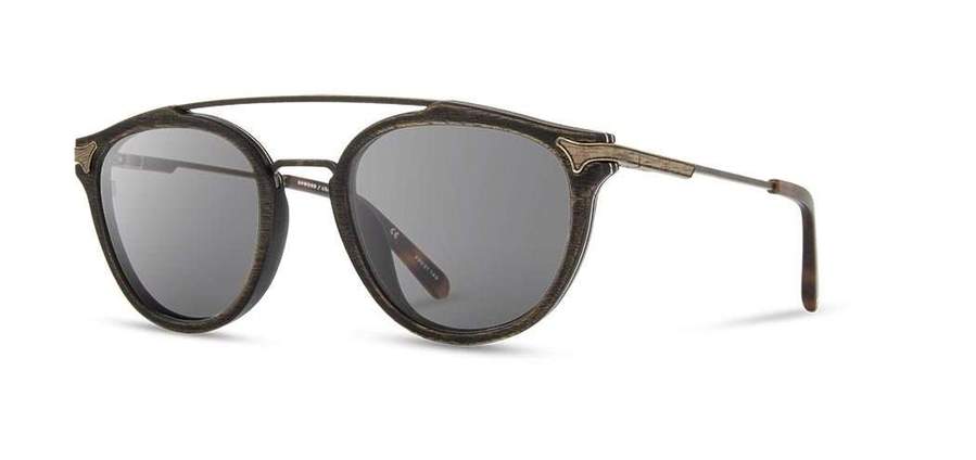 Shwood Kennedy Wood Sunglasses - Distressed Dark Walnut - Grey Polarized