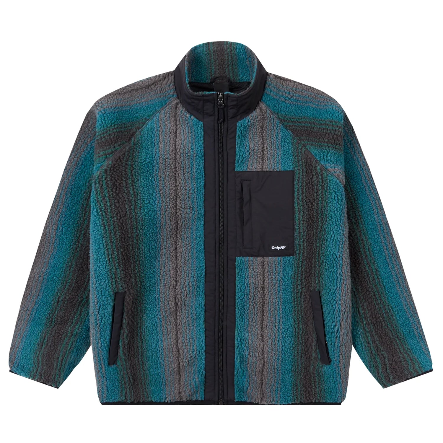 Only NY Radiant Stripe Fleece Jacket - Teal Multi